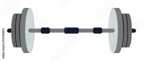 Heavy barbell with weights for gym exercises and power training, classic strength equipment. Modern vector illustration isolated on white background, hand drawn, flat design