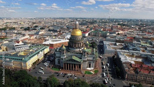 Isaac Cathedral panoramic aerial view, historic cityscape of Saint Petersburg