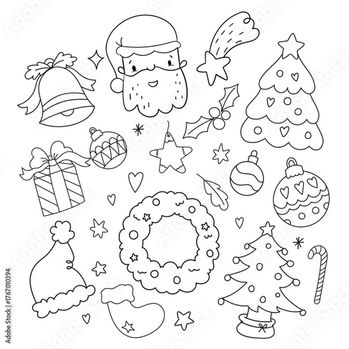 Set de elementos navideños ilustrados con estilo infantil tierno