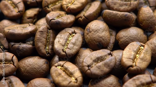 Close Up Roasted Coffee Beans Brown Texture Neutral Background