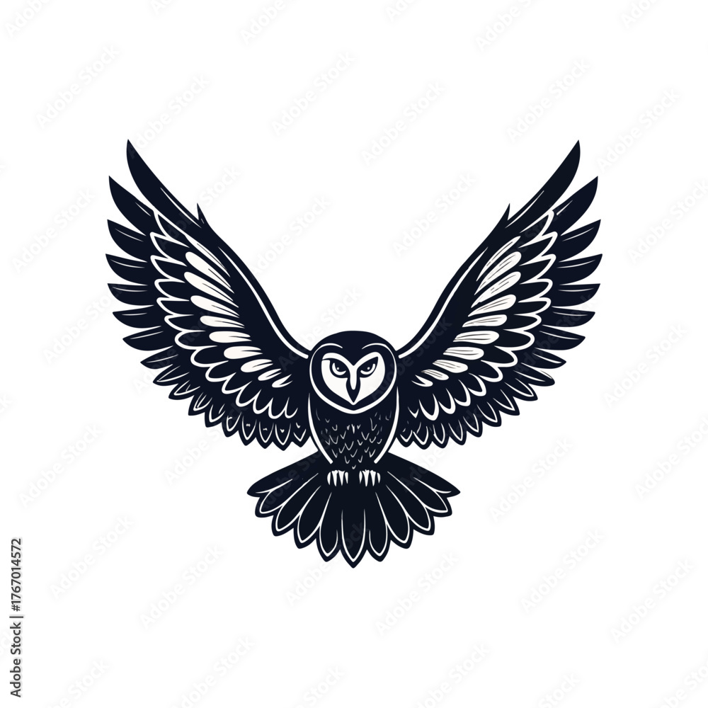 Obraz premium Flying Owl Silhouette Vector on White Background Minimalist Nocturnal Wildlife Art