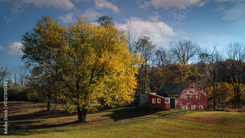 autumn landscape with a barn