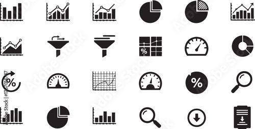 Collection of data analysis and business metrics vector icons for visual representation and reporting