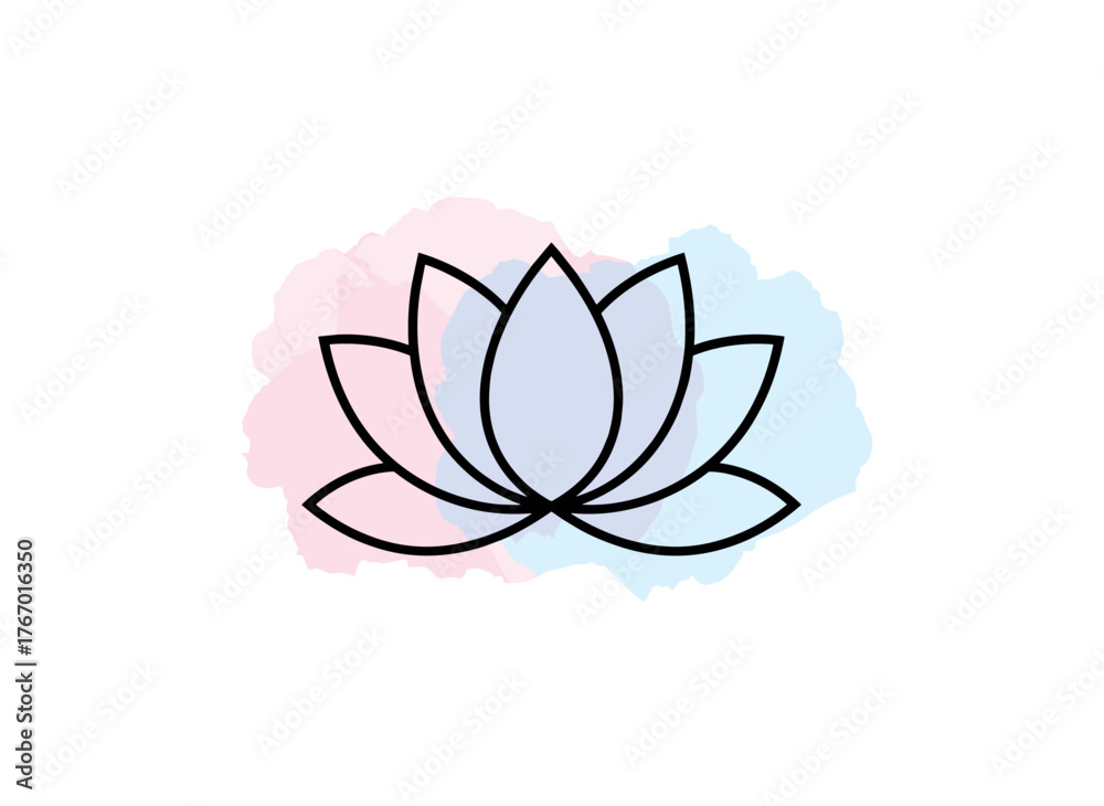 Fototapeta premium Lotus, a sacred Ayurveda symbol of harmony, balance, and the universe; a tattoo design on flesh, a yoga sign; boho print for posters and t-shirt textiles; an anti‑stress book; isolated vector