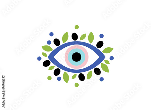 The Greek olive leaf adorns the evil eye, symbolizing Greece with its olive design and branches