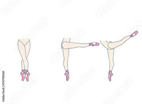 Ballerinas' legs and feet in a classical dance class, with children dancing en pointe