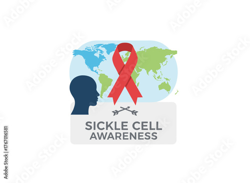 Red ribbon design concept for the World Sickle Cell Awareness Day background, emphasizing sickle cell awareness
