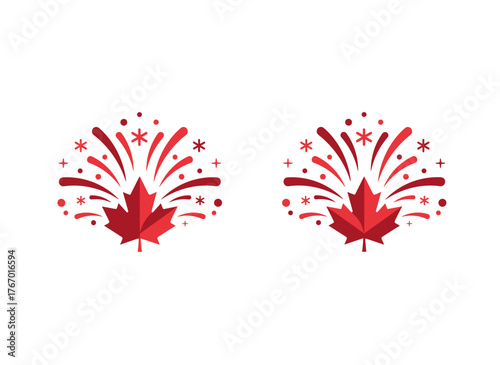 Celebrating Canada Day with patriotic fireworks featuring a red maple leaf and star
