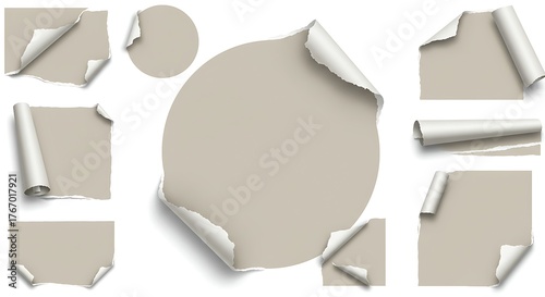 Torn paper corners and edges isolated on white background