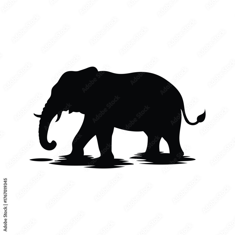 Obraz premium Majestic elephant silhouette walking slowly in shadows, a timeless wildlife artwork, elephant bathing in river silhouette vector illustration