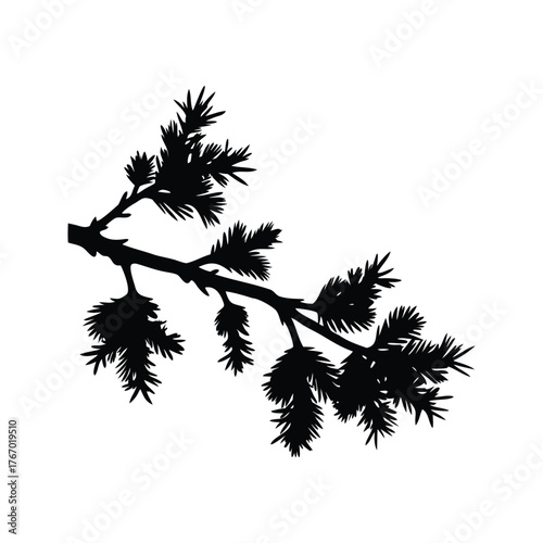 Silhouette of coniferous branch with needles creating a captivating natural design, larch branch silhouette vector illustration