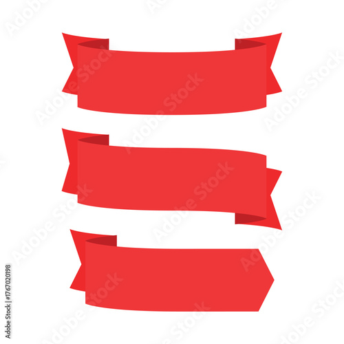 A set of bold, red decorative ribbons with various shapes, perfect for banners, labels, awards, or graphic design. Versatile and eye-catching elements for creative projects.