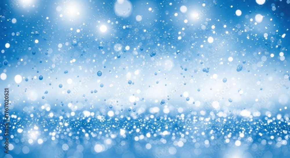 Obraz premium Falling bright particles create a magical and shimmering blue background.