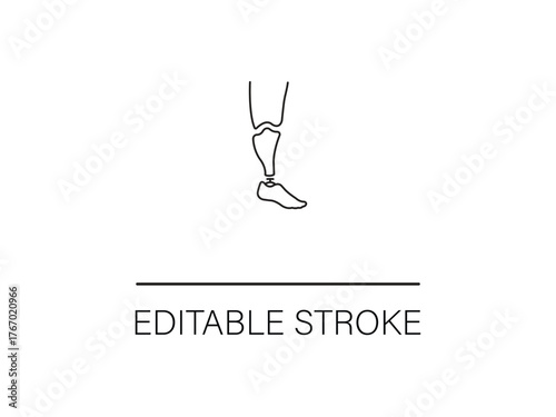 Minimalist line art of a prosthetic leg for medical illustration or accessibility design projects using editable stroke for customization.