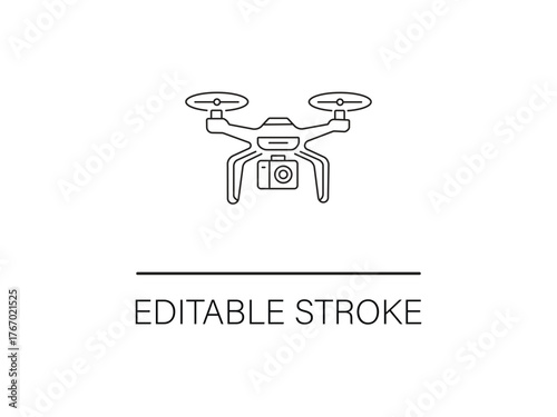 Aerial drone with a camera for photography and videography projects, needing a modern technology icon, editable stroke for customization.