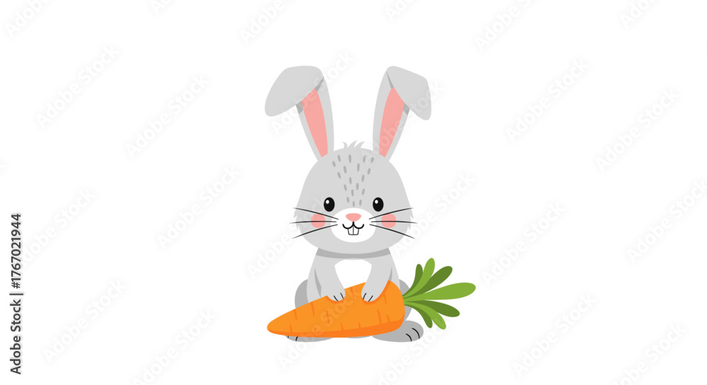 Fototapeta premium Cute bunny rabbit holding carrot illustration for easter spring design and children's book character design