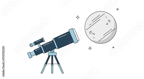 Illustration of telescope observing the moon astronomy science exploration space observation equipment tool night sky