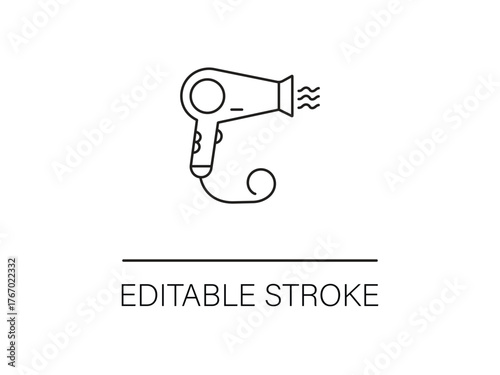 Modern hairdryer icon for beauty salon marketing materials or website design, a simple hair care concept, editable stroke line drawing.