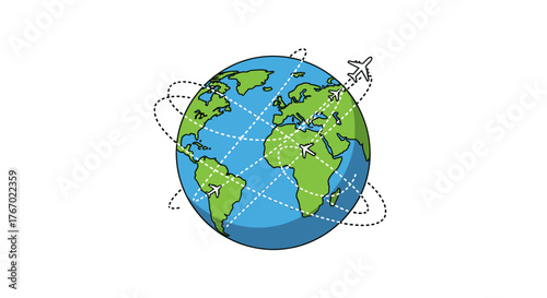 Global travel destinations and routes world map with airplanes international flights and tourism concept