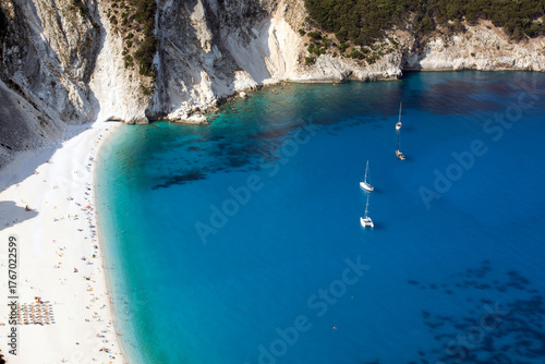 Fototapeta Naklejka Na Ścianę i Meble -  Kefalonia - Greece - August 15, 2025: Myrtos beach, Kefalonia,  Greece.
