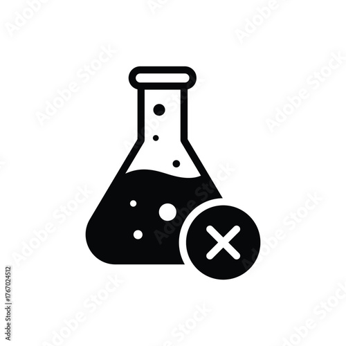 Chemical free icon with lab flask and bubbles. No chemical sign.