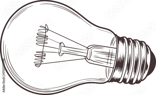 Detailed black and white sketch of a light bulb illustration filament