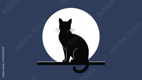 Elegant black cat silhouette with a mesmerizing full moon backdrop creates a mystical and captivating Halloween feeling for creative design projects