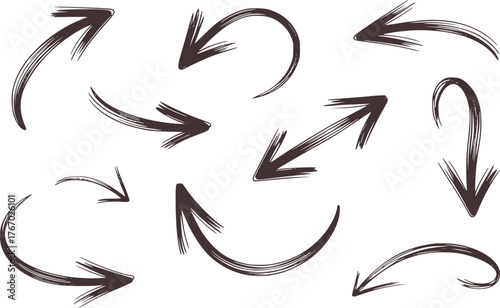 Hand drawn dark brown arrows pointing in various directions sketch