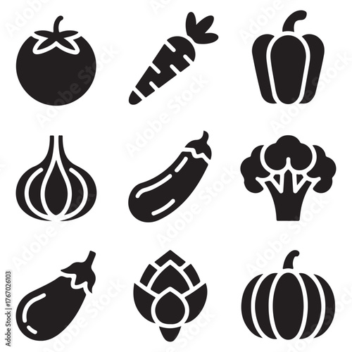 Vegetable Icons Set Black Vector Isolated on White Background