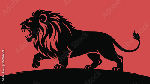 Striking lion silhouette roaring with power against a bold red backdrop, perfect for logos, branding, and impactful designs that demand attention