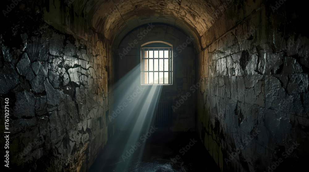 Obraz premium Rays of light shining into the old cellar