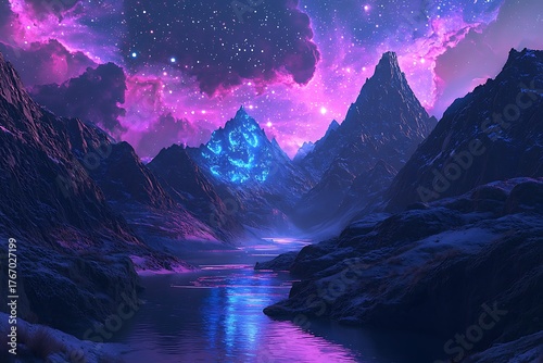 Stunning galaxy reflection over alien lake high resolution picture