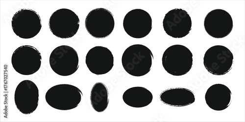 Vector art of collection of dark grunge circle brush strokes, offering a bold and striking design element for diverse applications