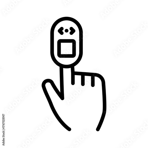 Non-invasive glucometer. Diabetes testing outline icon. Measure blood glucose levels without blood draws or invasive procedures. Glucometer pharmacy vector symbol, logo illustration.