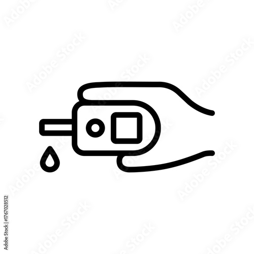 Blood sugar test line icon. Glucose monitor, diabetes testing strip outline vector icon. Glucometer pharmacy symbol, logo illustration.