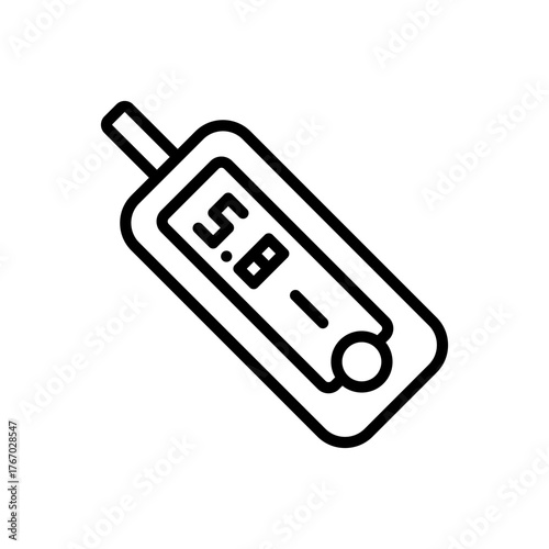 Blood glucose meter test outline icon. Testing strip diabetes. Glucose monitor, glucometer pharmacy, chronic, treatment vector symbol.