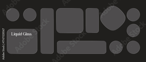 Liquid Glass UI Elements Set – Modern Glassmorphism Interface Shapes for Web and App Design - Vector Illustration