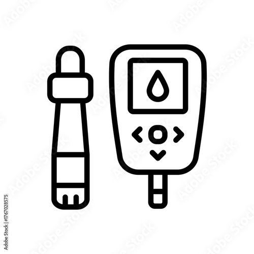Glucometer, equipment for blood glucose monitoring. Diabetes testing outline icon. Glucometer pharmacy symbol, logo illustration.