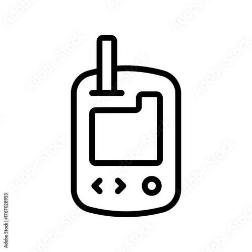 Blood glucose meter test outline icon. Glucose monitor, glucometer pharmacy, testing strip diabetes, chronic, treatment vector symbol.