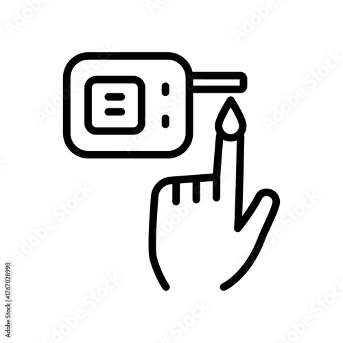 Blood sugar test line icon. Glucose monitor, diabetes testing strip outline vector icon. Glucometer pharmacy symbol, logo illustration.