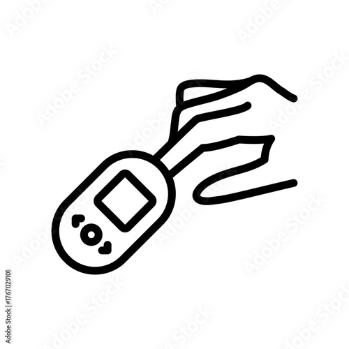 Diabetes testing outline icon. Non-invasive glucometer. Measure blood glucose levels without blood draws or invasive procedures. Glucometer pharmacy vector symbol, logo illustration.