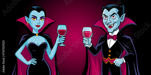 Vampire character. Halloween concept. Dracula Halloween vector illustration. Halloween theme spooky design for poster, banner, card, t-shirt, horror party invitation and decoration