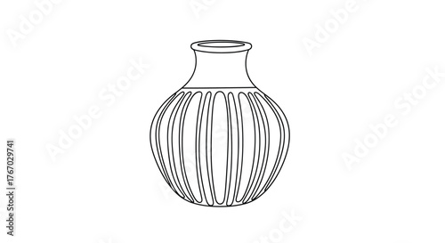 Outline drawing of a ribbed amphora vase with a flared neck.