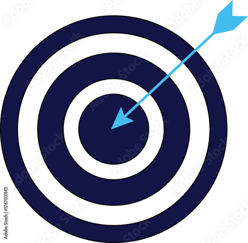 Target with arrow hitting the center vector illustration of success and accuracy isolated on white background