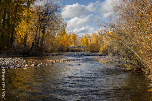 river in sun valley in central idaho near ketchum taken during the fall with colorful leaves as the season changes 