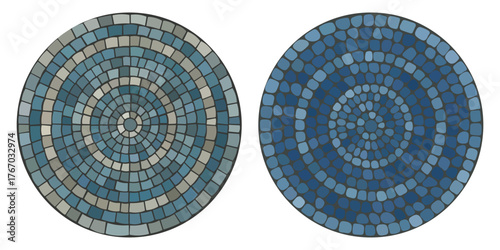 Ancient greece style mosaic mandala. Interweaving mosaic decorative element. Decorative antique stone ornament.