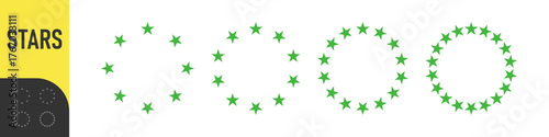 Circular star patterns for badges, emblems, logos. Black, blue, red, green, yellow stars. Color set stars icons