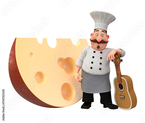 3d illustration cook with cheese play guitar
