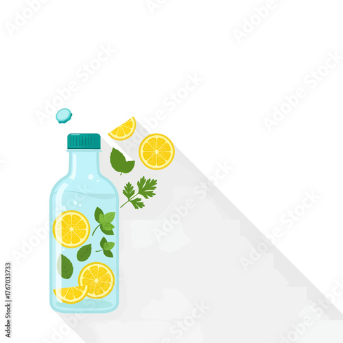 Refreshing water bottle with lemon slices and mint leaves, a delightful and healthy drink