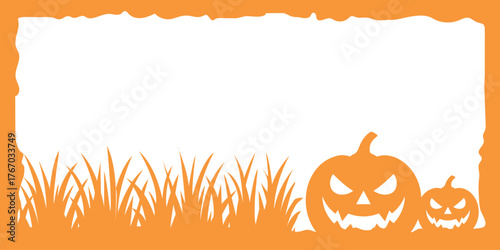 Halloween Pumpkin Frame Background with Grass Border